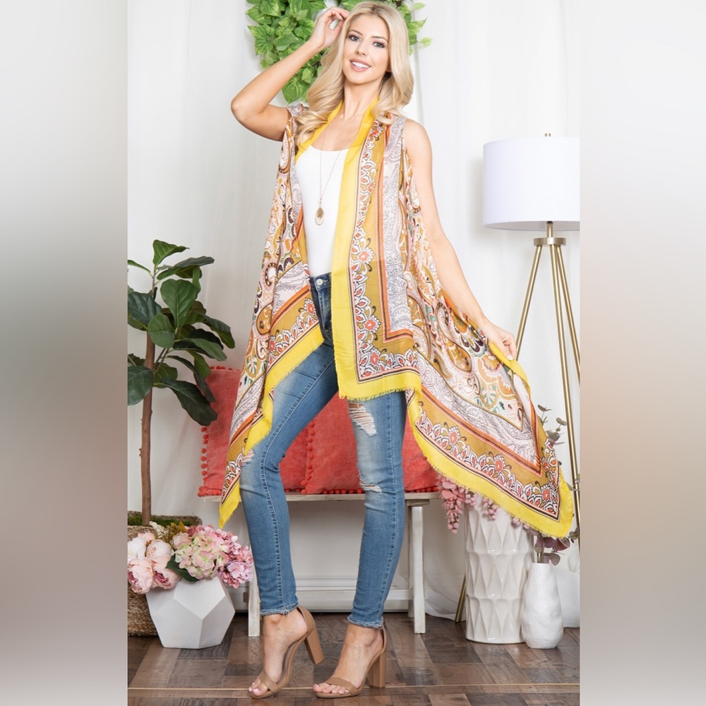 Long Boho Duster Cardigan Paisley Print Open Front Lightweight Layer Chic Outfit - Picture 4 of 5